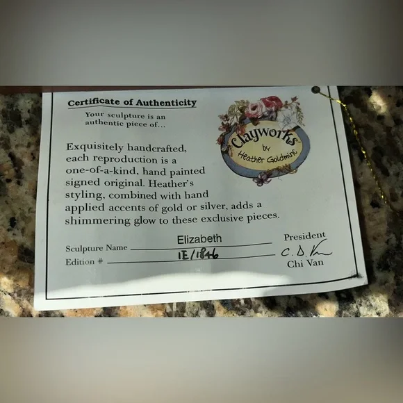 Heather Goldminc vintage woman wearing blue dress and blue flower hat figurine. - Picture 7 of 8